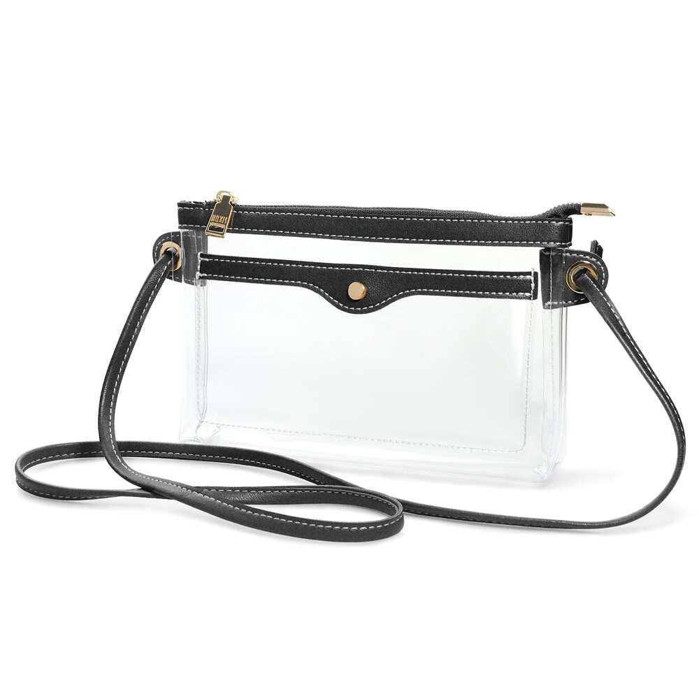 8188 Clear PVC Cross Body Bag Pocket Shoulder Bag with Vegan Leather Trim